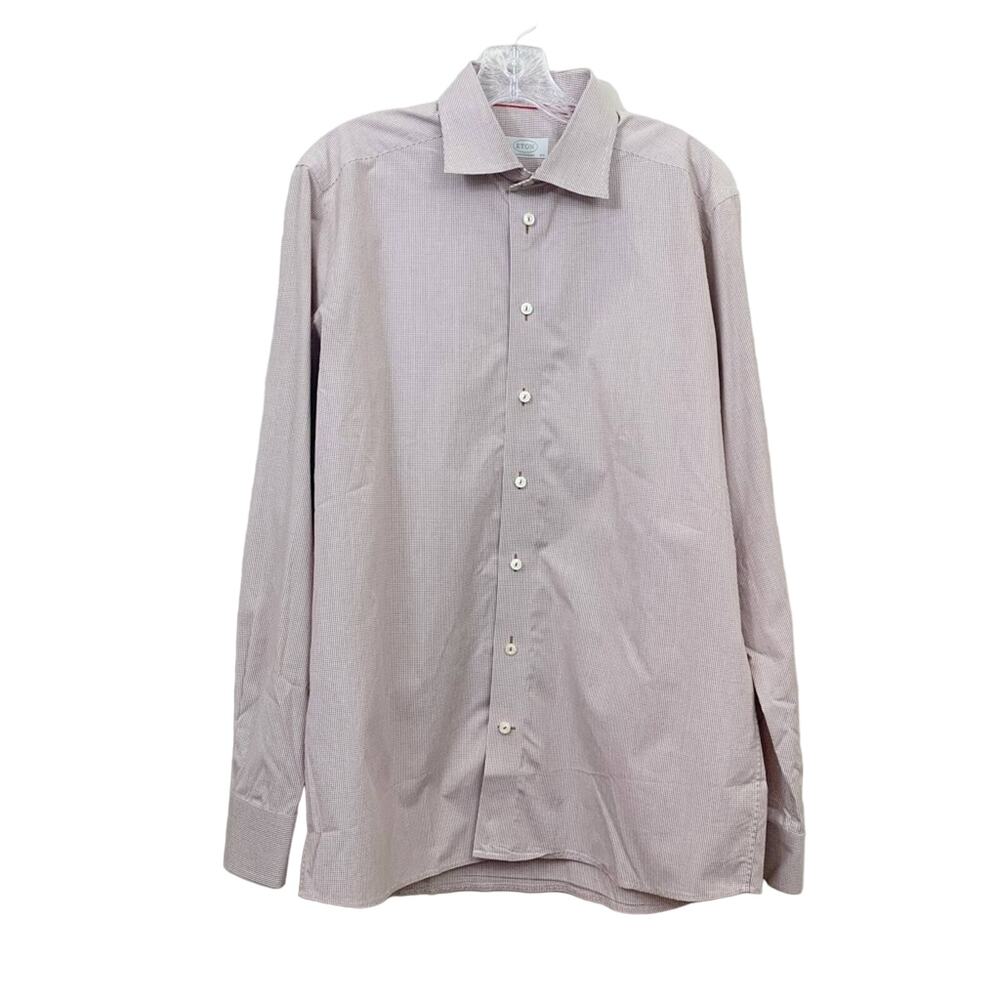 ETON Contemporary Checker Button Down Brown/White Long Sleeve Shirt